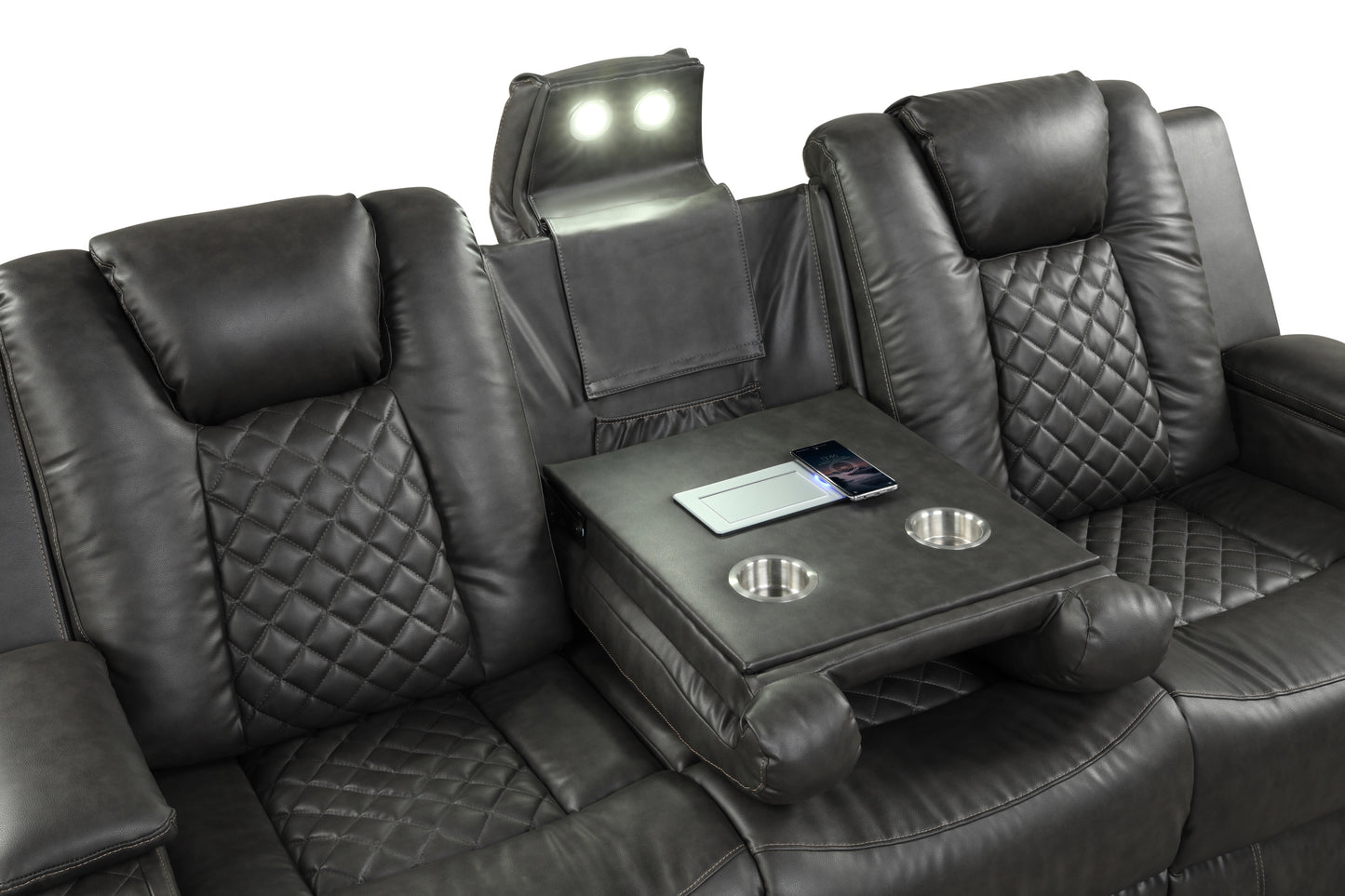 Benz LED & Power Recliner 3 PC Made With Faux Leather in Black