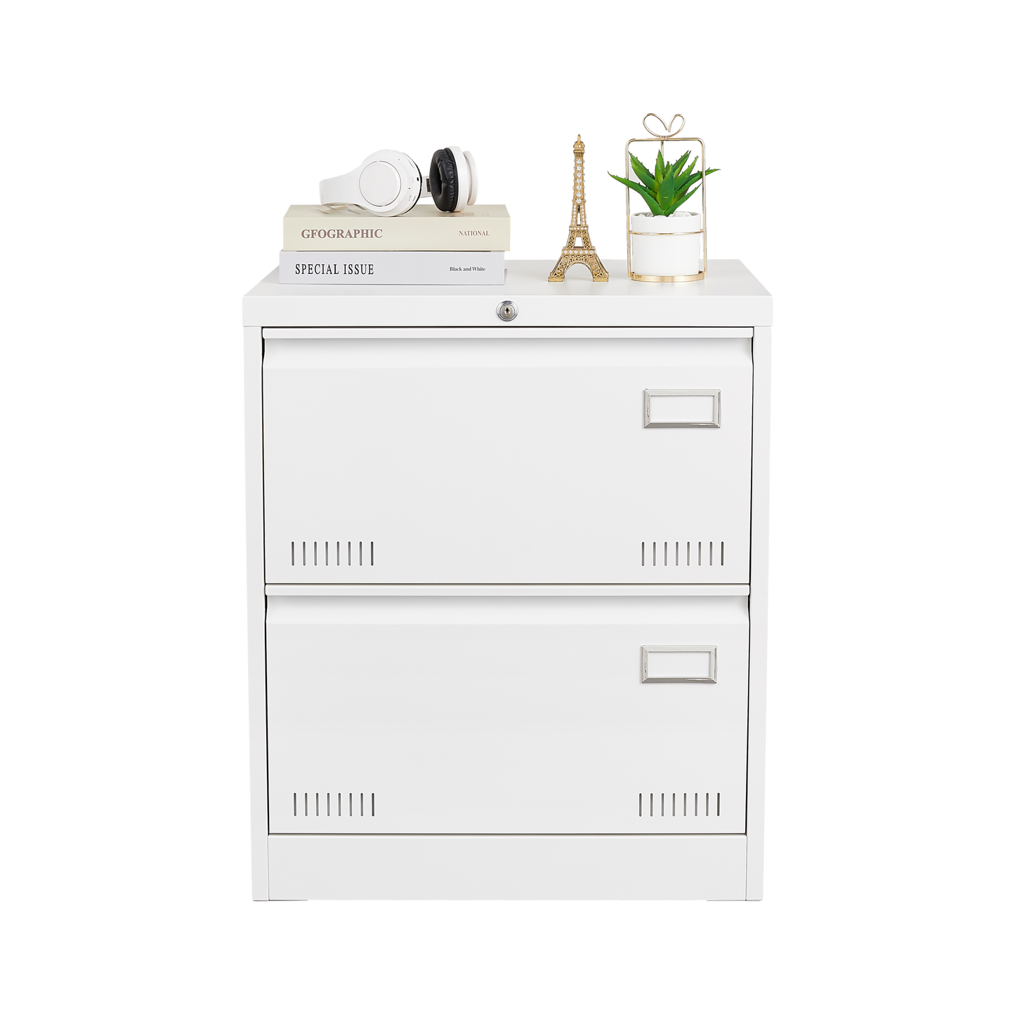 Filing Cabinet Lateral File Cabinet 2 Drawer, White Filing Cabinets with Lock, Locking Metal File Cabinets Three Drawer Office Cabinet for Legal/Letter/A4/F4 Home Offic