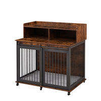 Furniture type dog cage iron frame door with cabinet, top can be opened and closed. Rustic Brown, 43.7'' W x 29.9'' D x 42.2'' H