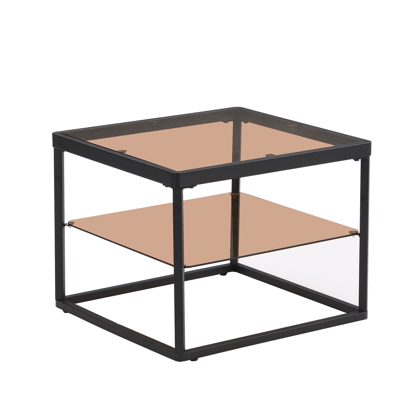 ON-TREND Modern Nested Coffee Table Set with High-low Combination Design, Brown Tempered Glass Cocktail Table with Metal Frame, Length Adjustable 2-Tier Center&End Table for Living Room, Black