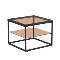 ON-TREND Modern Nested Coffee Table Set with High-low Combination Design, Brown Tempered Glass Cocktail Table with Metal Frame, Length Adjustable 2-Tier Center&End Table for Living Room, Black