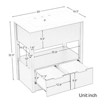 30" Bathroom Vanity with Sink Top, Bathroom Cabinet with Open Storage Shelf and Two Drawers, One Package, Natural