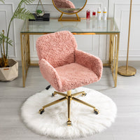 A&A Furniture Office Chair,Artificial rabbit hair Home Office Chair with Golden Metal Base,Adjustable Desk Chair Swivel Office Chair,Vanity Chair(Pink)