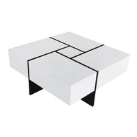 ON-TREND Unique Design Coffee Table with 4 Hidden Storage Compartments, Square Cocktail Table with Extendable Sliding Tabletop, UV High-gloss Design Center Table for Living Room, 31.5"x 31.5"