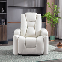 Power Recliner Chair Classic with Traditional Luxurious PU Leather luster, and Electric Headrest & two Cupholders, Sofa for living room&bed room, White