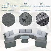 TOPMAX 10-Piece Outdoor Sectional Half Round Patio Rattan Sofa Set, PE Wicker Conversation Furniture Set for Free Combination, Light Gray