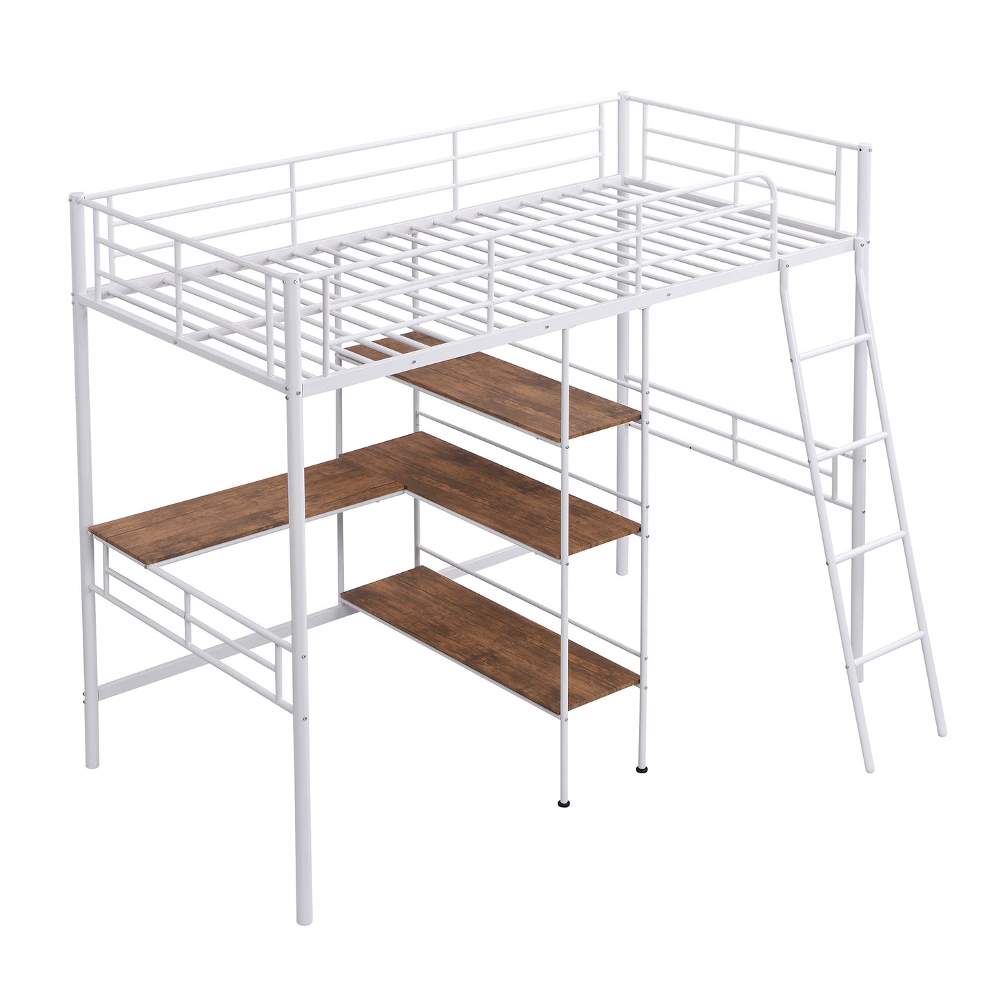 Twin Size Metal Loft Bed and Built-in Desk and Shelves,White(OLD SKU:WF280270AAK)