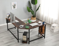 Modern Design L-Shaped Desk Corner Computer Desk PC laptop Computer Table Study Desk Home Office Wood & Metal Pella oak（包含机箱托，书包挂钩，布抽收纳袋）