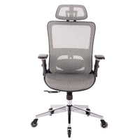 GREY Ergonomic Mesh Office Chair, High Back - Adjustable Headrest with Flip-Up Arms, Tilt and lock Function, Lumbar Support and blade Wheels, KD chrome metal legs