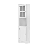 Tall Bathroom Storage Cabinet, Corner Cabinet with Glass Door, Open Storage, Adjustable Shelf, White