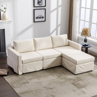 3 Seat Module Sectional Sofa Couch With 1 Ottoman,Seat Cushion and Back Cushion Removable and Washable,Cream