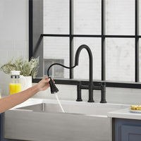 Double Handle Bridge Kitchen Faucet With Pull-Down Spray Head