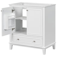 30" Bathroom Vanity without Sink, Base Only, Multi-functional Bathroom Cabinet with Doors and Drawer, Solid Frame and MDF Board, White