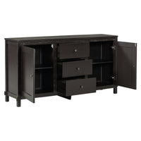 TREXM Retro Solid Wood Buffet Cabinet with 2 Storage Cabinets, Adjustable Shelves and 3 Drawers for Living Room (Espresso)