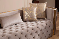 Naomi Button Tufted 3 Pc Set with Velvet Fabric and Gold Accent in Off White