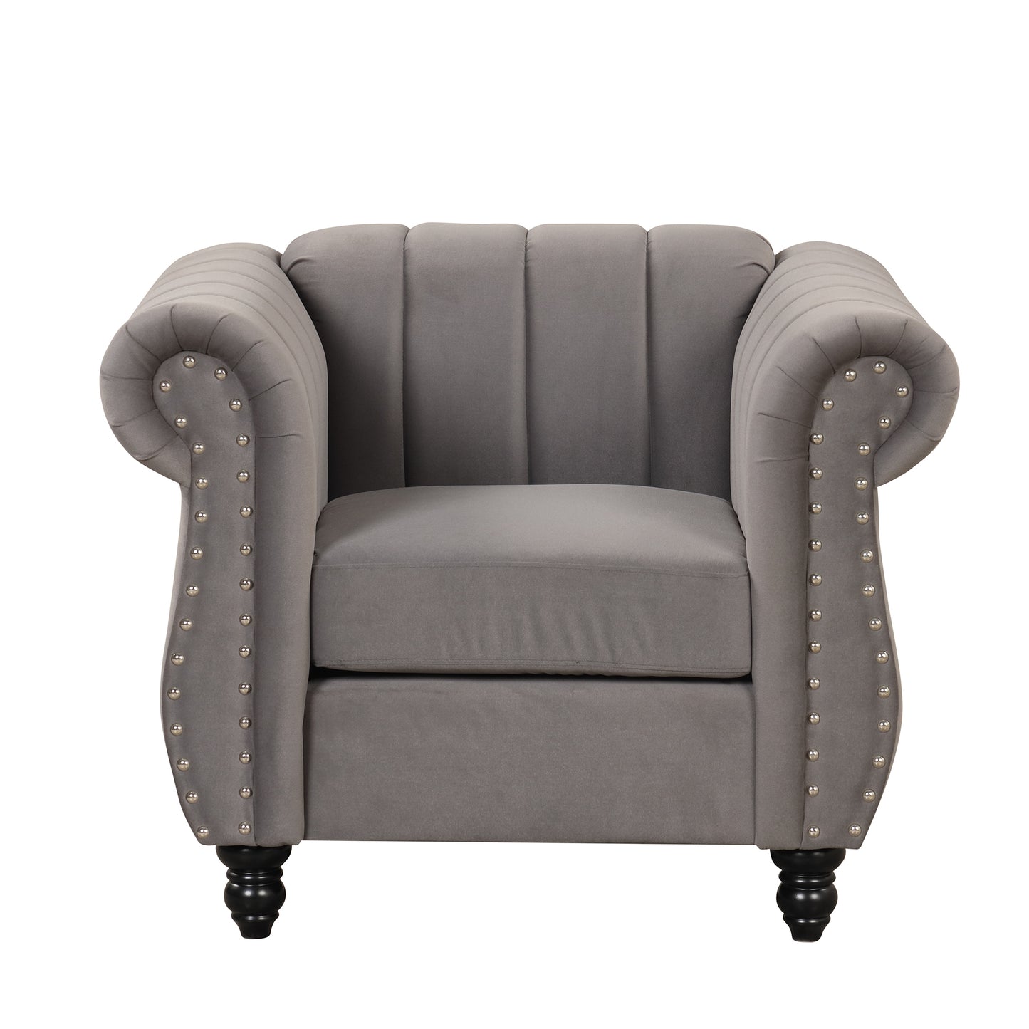 39" Modern Sofa Dutch Fluff Upholstered sofa with solid wood legs, buttoned tufted backrest,gray