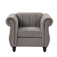 39" Modern Sofa Dutch Fluff Upholstered sofa with solid wood legs, buttoned tufted backrest,gray