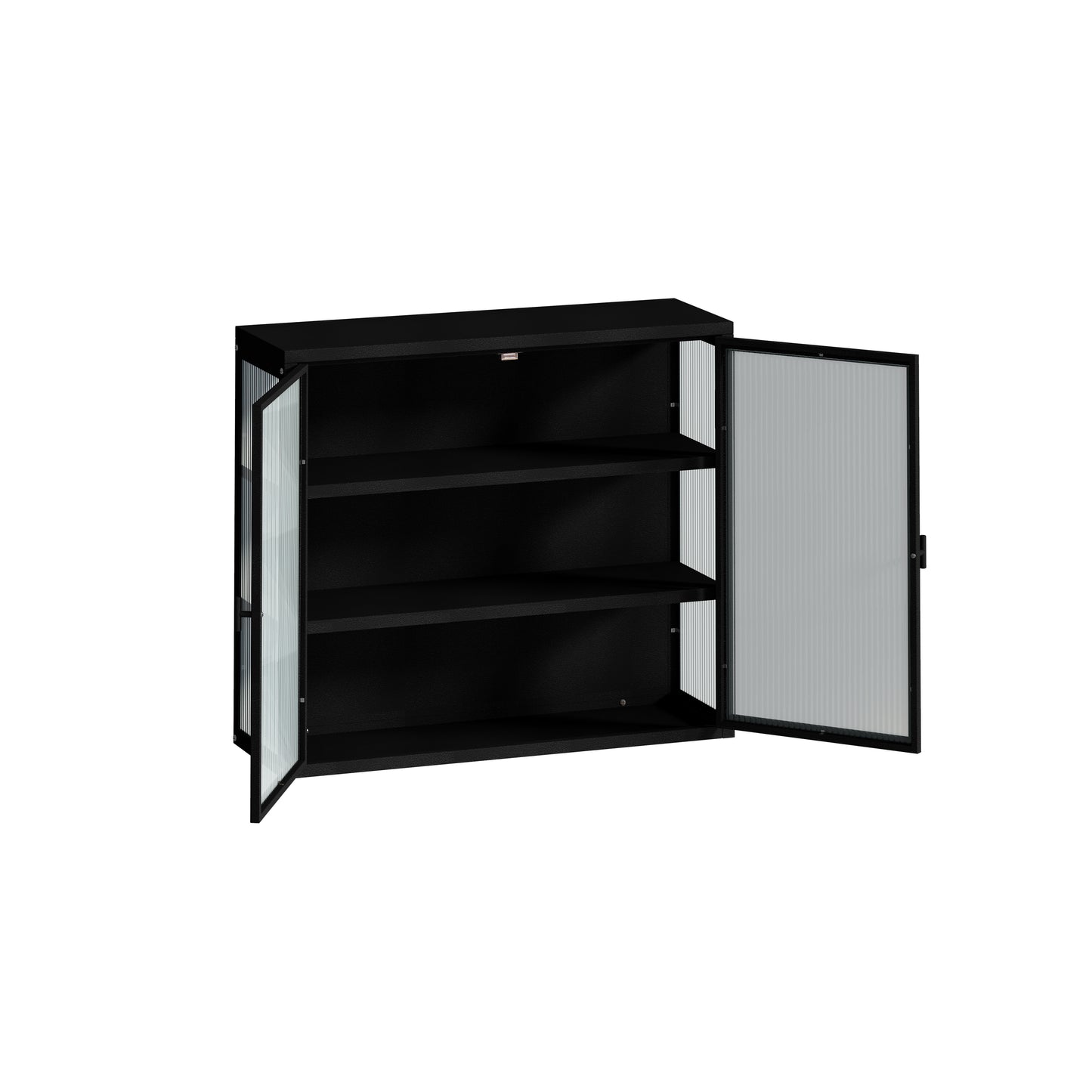 27.56"Glass Doors Modern Two-door Wall Cabinet with Featuring Three-tier Storage for Entryway Living Room Bathroom Dining Room,Matte Black