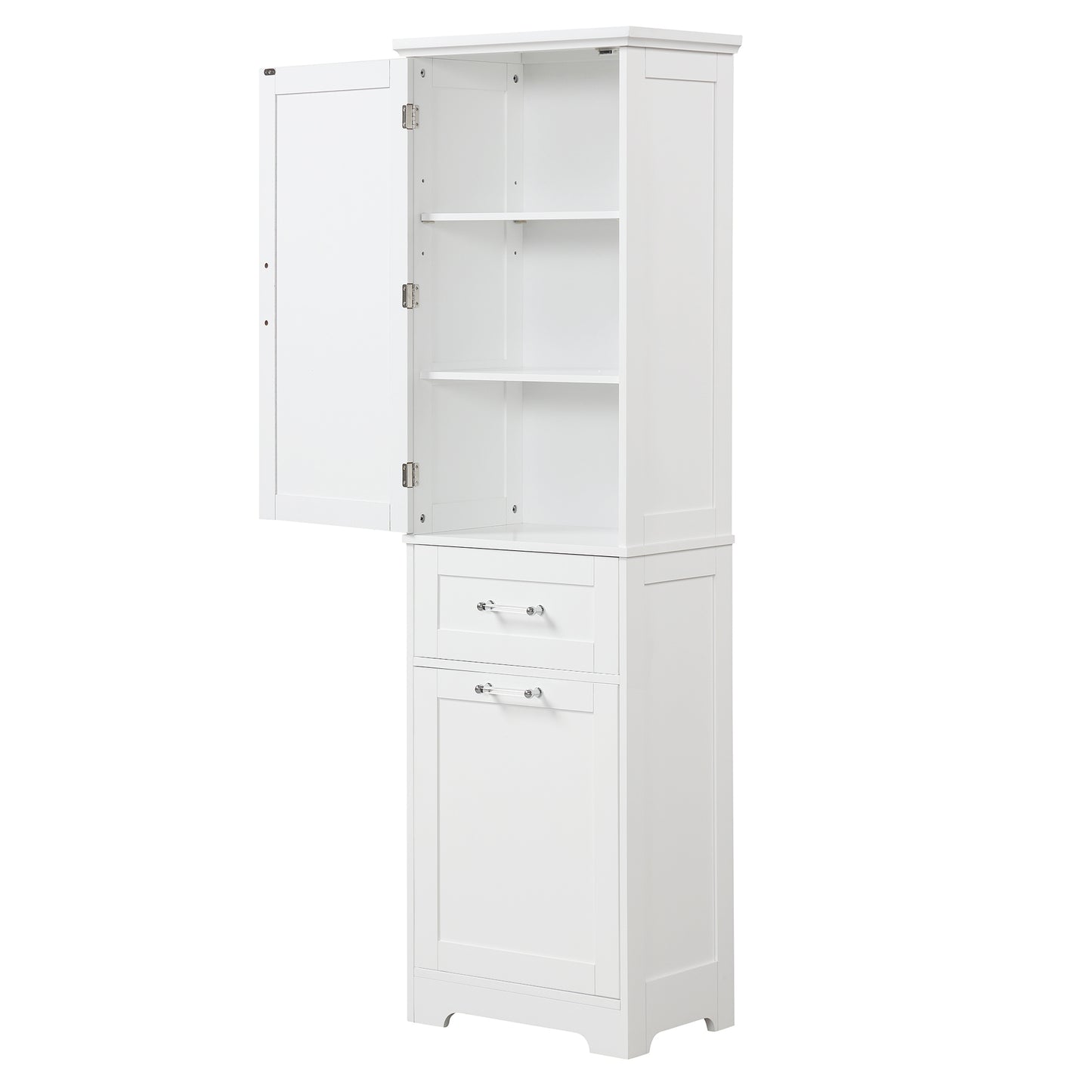 Tall Bathroom Storage Cabinet, Freestanding Storage Cabinet with Two Different Size Drawers and Adjustable Shelf, MDF Board with Painted Finish, White