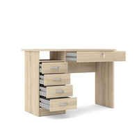 Modern Desk with 5 Storage Drawers for Living Room or Home Office, Oak Structure