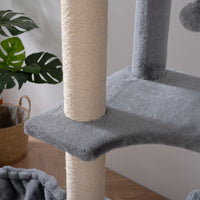 Cat Tree, 105-Inch Cat Tower for Indoor Cats, Plush Multi-Level Cat Condo with 3 Perches, 2 Caves, Cozy Basket and Scratching Board, GRAY COLOR