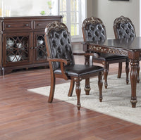 Traditional Brown Finish 9pc Dining Set Table w 2x Arm Chairs 6x Side Chairs Rubber wood Intricate Design Tufted back Cushion Seat Dining Room Furniture