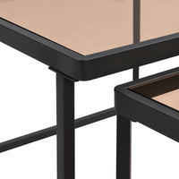 ON-TREND Modern Nested Coffee Table Set with High-low Combination Design, Brown Tempered Glass Cocktail Table with Metal Frame, Length Adjustable 2-Tier Center&End Table for Living Room, Black