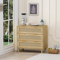 31.50"3-Drawers Rattan Storage Cabinet Rattan Drawer,for Bedroom,Living Room,Dining Room,Hallways,Oak