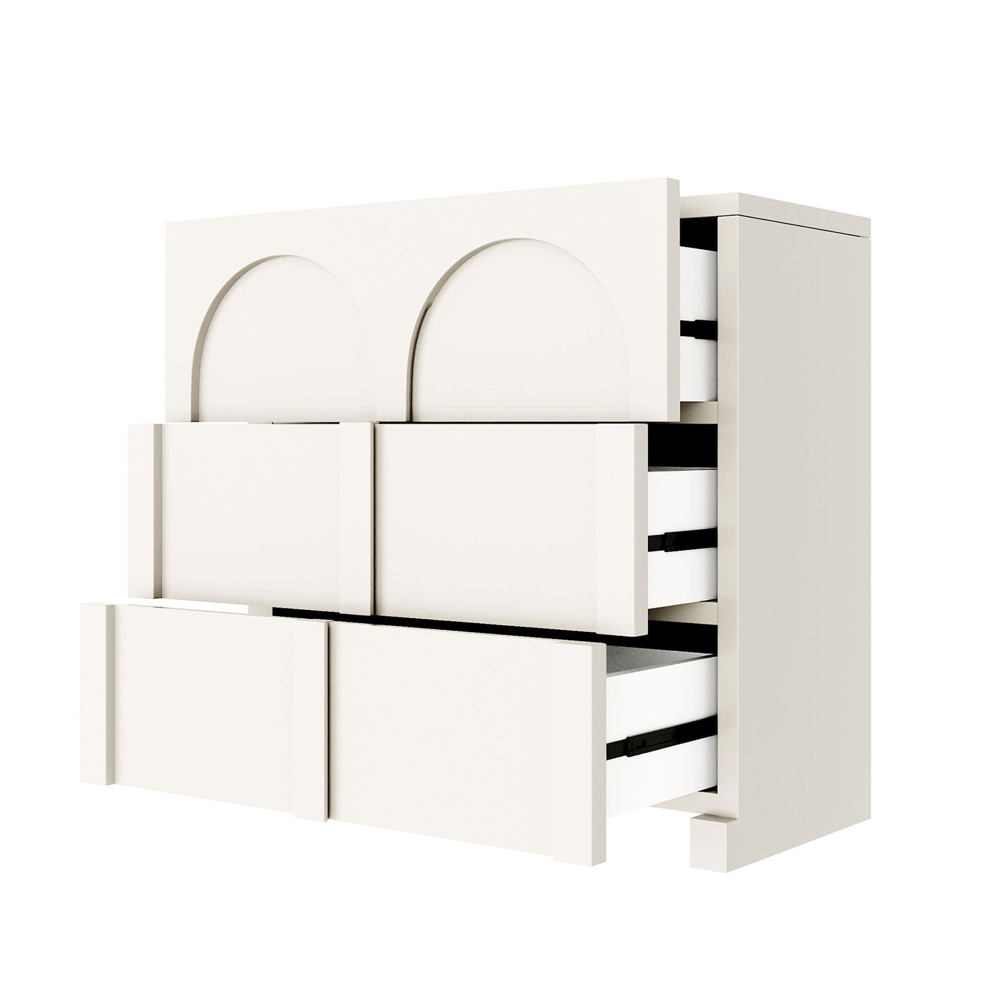 Modern Style Three-Drawer Chest Sideboard Cabinet Ample Storage Spaces for Living Room, Children's Room, Adult Room, Half Gloss White