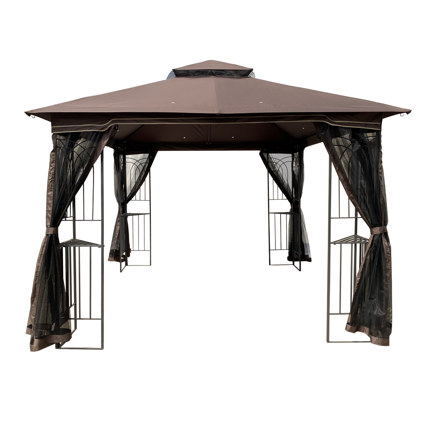 10x10 Outdoor Patio Gazebo Canopy Tent With Ventilated Double Roof And Mosquito net(Detachable Mesh Screen On All Sides),Suitable for Lawn, Garden, Backyard and Deck,Brown Top