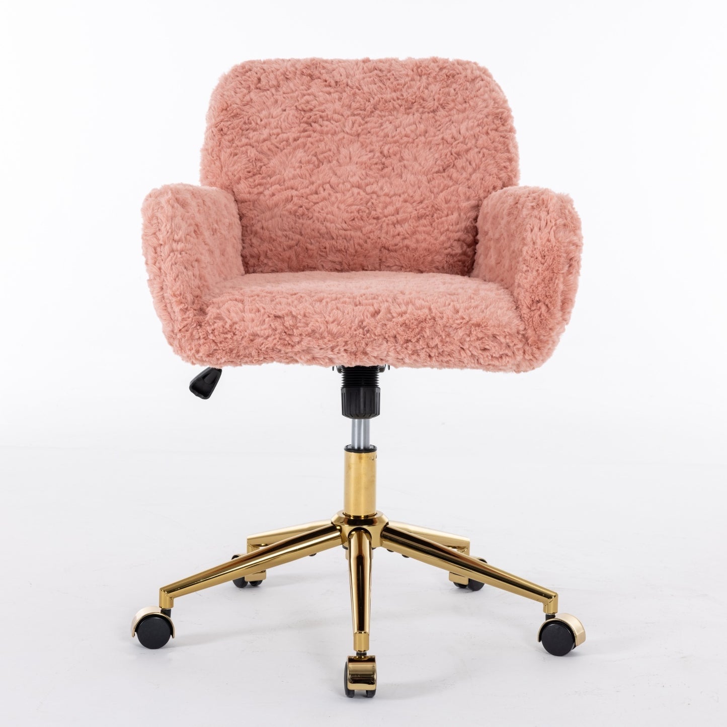 A&A Furniture Office Chair,Artificial rabbit hair Home Office Chair with Golden Metal Base,Adjustable Desk Chair Swivel Office Chair,Vanity Chair(Pink)