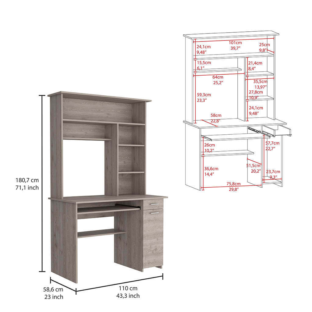 Isabelle 10-Shelf 4-Door 2-piece Office Set, Bookcase and Desk Light Gray