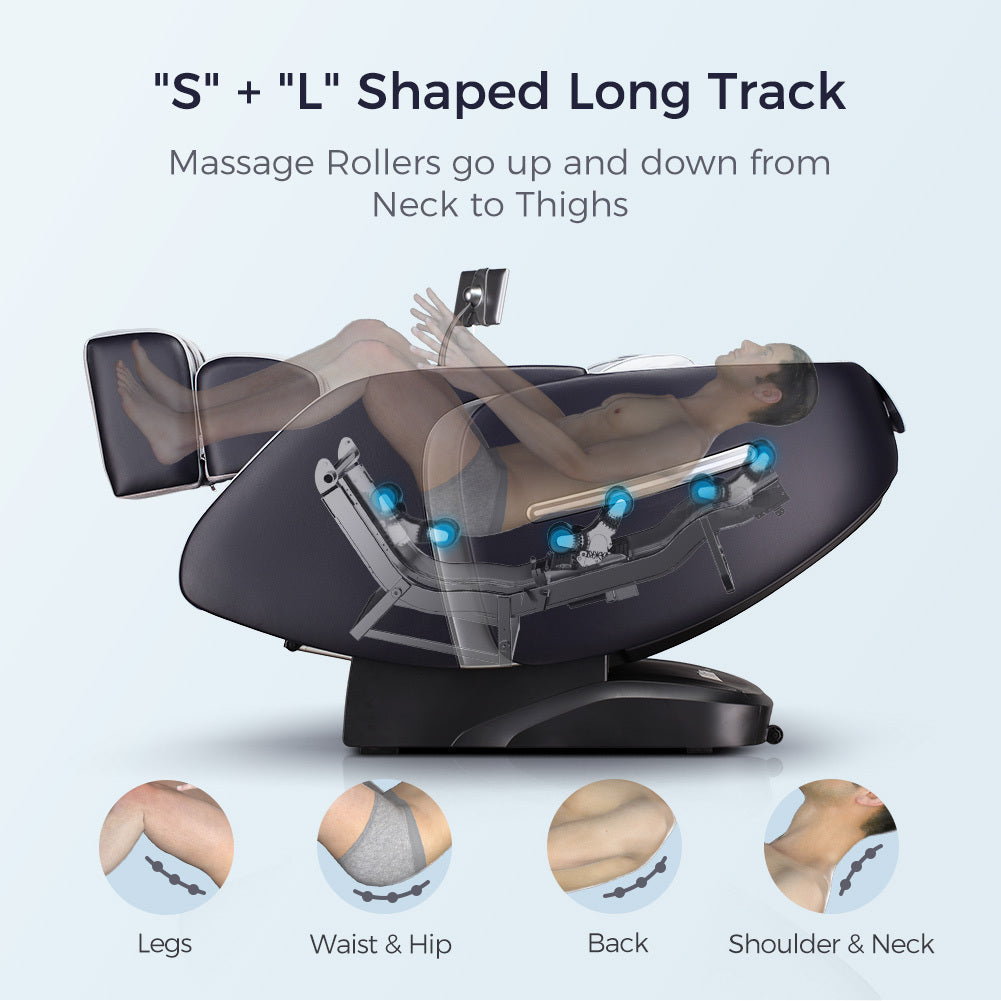 Massage Chair 4D Massage Chair Recliner, Zero Gravity Full Body Airbag Massage Chair with Body Scan Bluetooth Heat Touch Screen Foot Roller Handrail Shortcut Key Blue+Gray