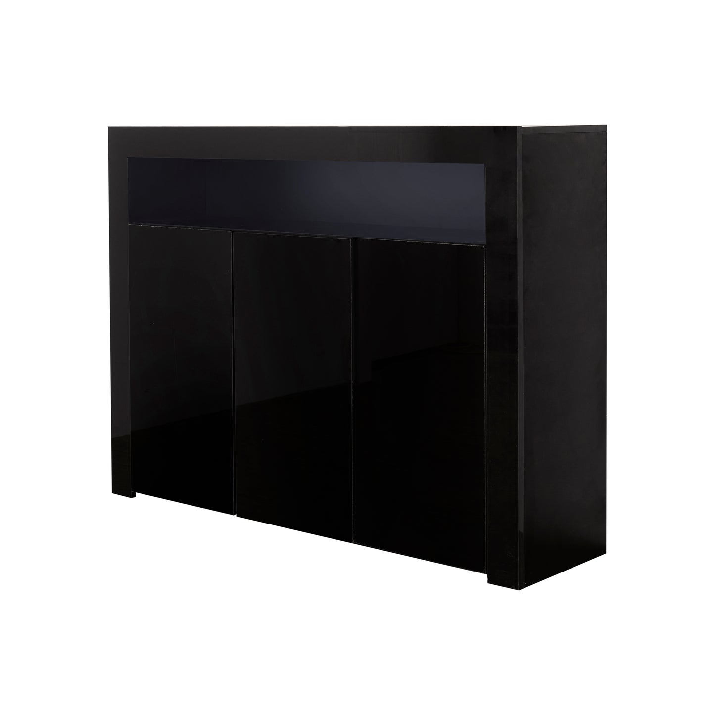 Living Room Sideboard Storage Cabinet Black High Gloss with LED Light, Modern Kitchen Unit Cupboard Buffet Wooden Storage Display Cabinet TV Stand with 3 Doors for Hallway Dining Room