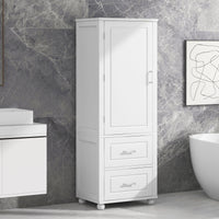 Tall Bathroom Storage Cabinet, Freestanding Storage Cabinet with Two Drawers and Adjustable Shelf, MDF Board with Painted Finish, White