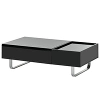 ON-TREND Multi-functional Coffee Table with Lifted Tabletop, Contemporary Cocktail Table with Metal Frame Legs, High-gloss Surface Dining Table for Living Room, Black