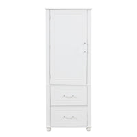 Tall Bathroom Storage Cabinet, Freestanding Storage Cabinet with Two Drawers and Adjustable Shelf, MDF Board with Painted Finish, White