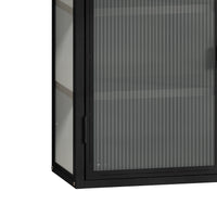 27.56"Glass Doors Modern Two-door Wall Cabinet with Featuring Three-tier Storage for Entryway Living Room Bathroom Dining Room,Matte Black