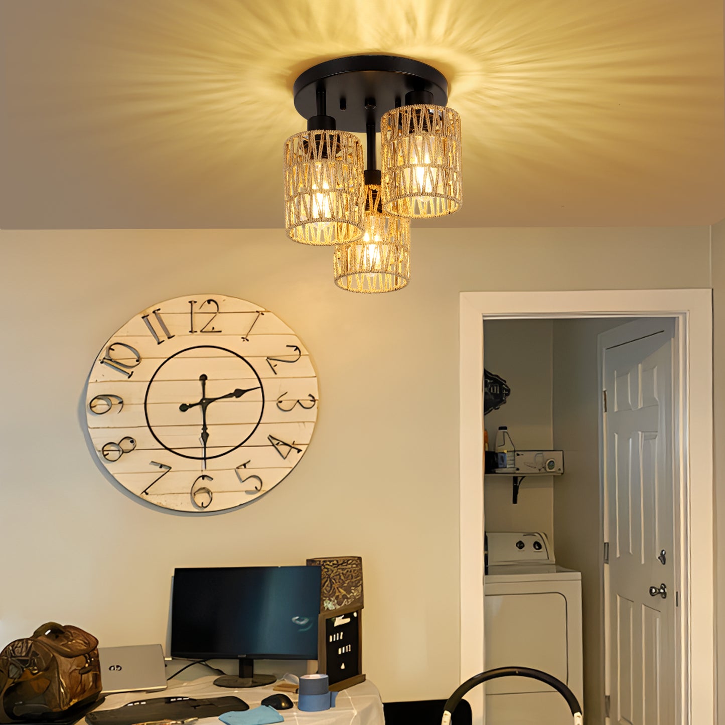 3-Lights Boho Flush Mount Light