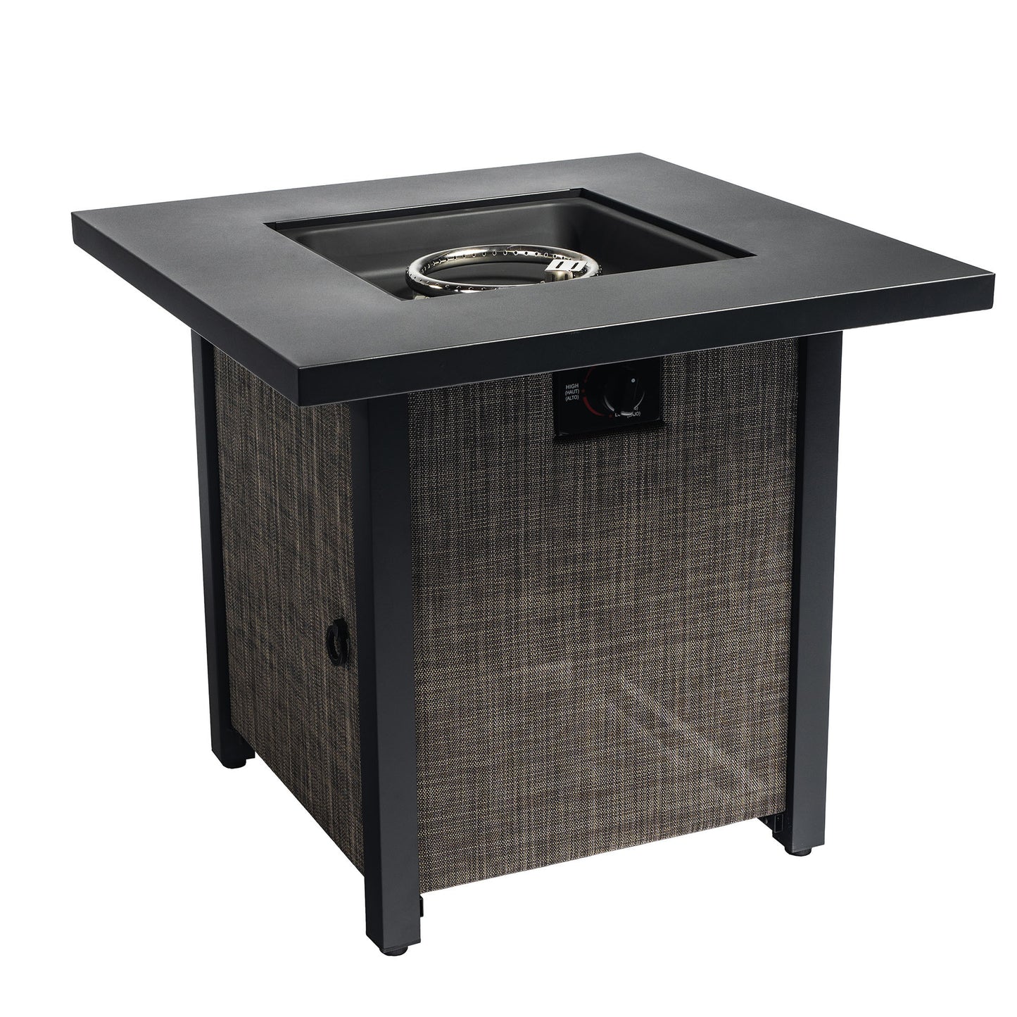 40000BTU Square Propane Fire Pit Table Steel Tabletop with Textilene Side Panel, Steel Lid and Rocks