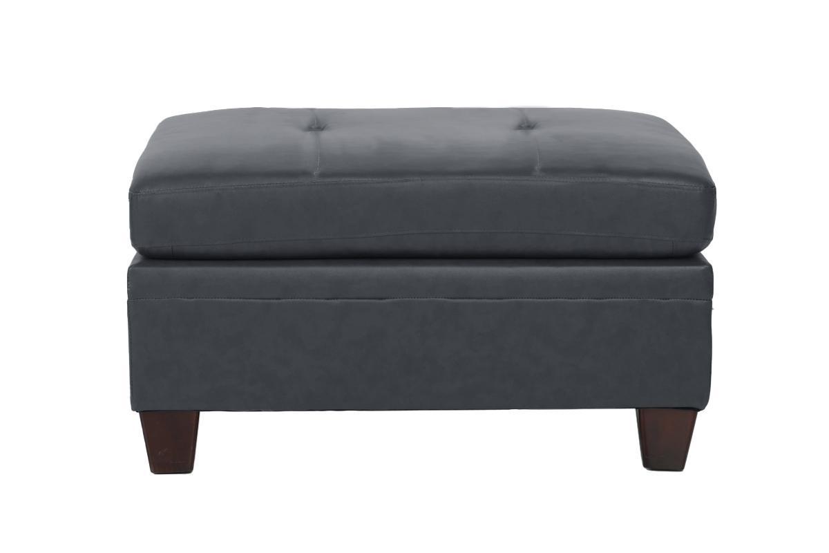 Contemporary Genuine Leather 1pc Ottoman Black Color Tufted Seat Living Room Furniture