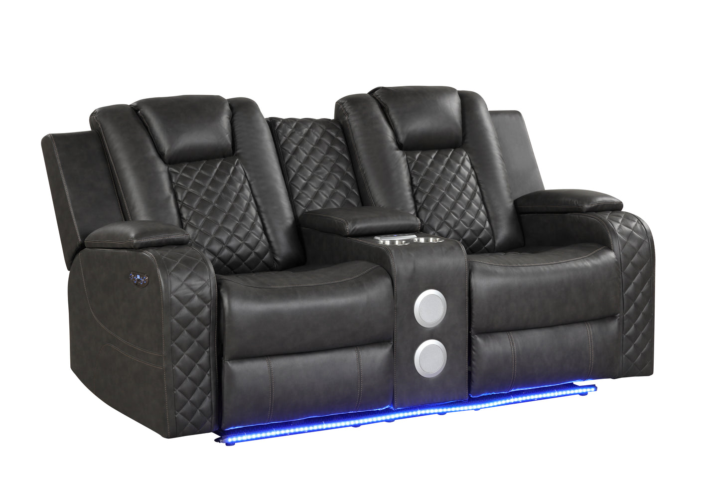 Benz LED & Power Recliner 3 PC Made With Faux Leather in Gray