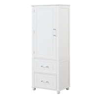 Tall Bathroom Storage Cabinet, Freestanding Storage Cabinet with Two Drawers and Adjustable Shelf, MDF Board with Painted Finish, White