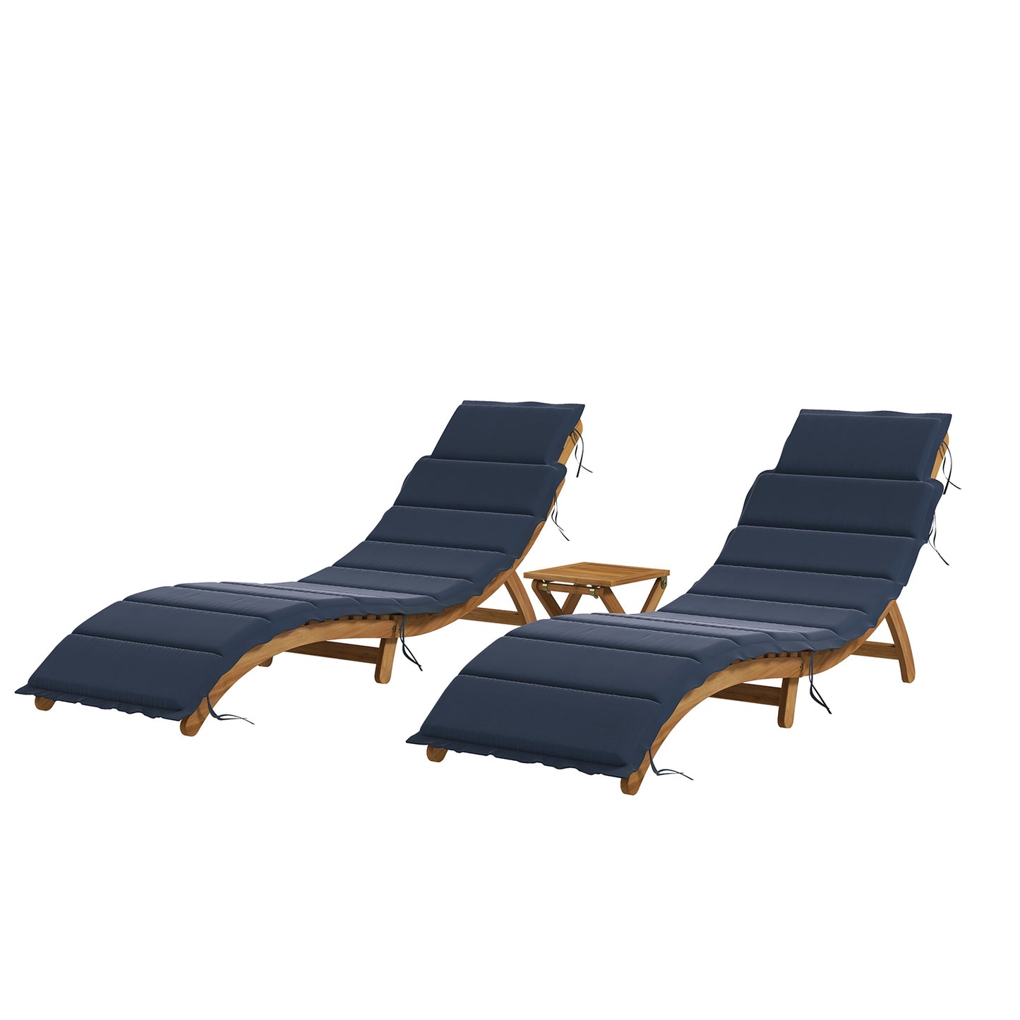 Pierus 71.6" Long Acacia Chaise Lounge Set with Cushions and Table