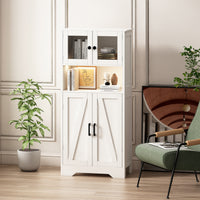 Particleboard Four Door Storage Cabinet with LED Light Open Storage Space,for Living Room,Dining Room,Bathroom,Kitchen(Transparent Acrylic Cabinet Door)