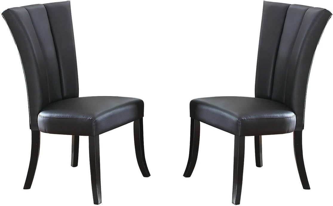 Black Faux Leather Upholstered Lines back Set of 2pc Chairs Dining Room Wide Flair back Chair