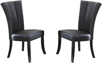 Black Faux Leather Upholstered Lines back Set of 2pc Chairs Dining Room Wide Flair back Chair