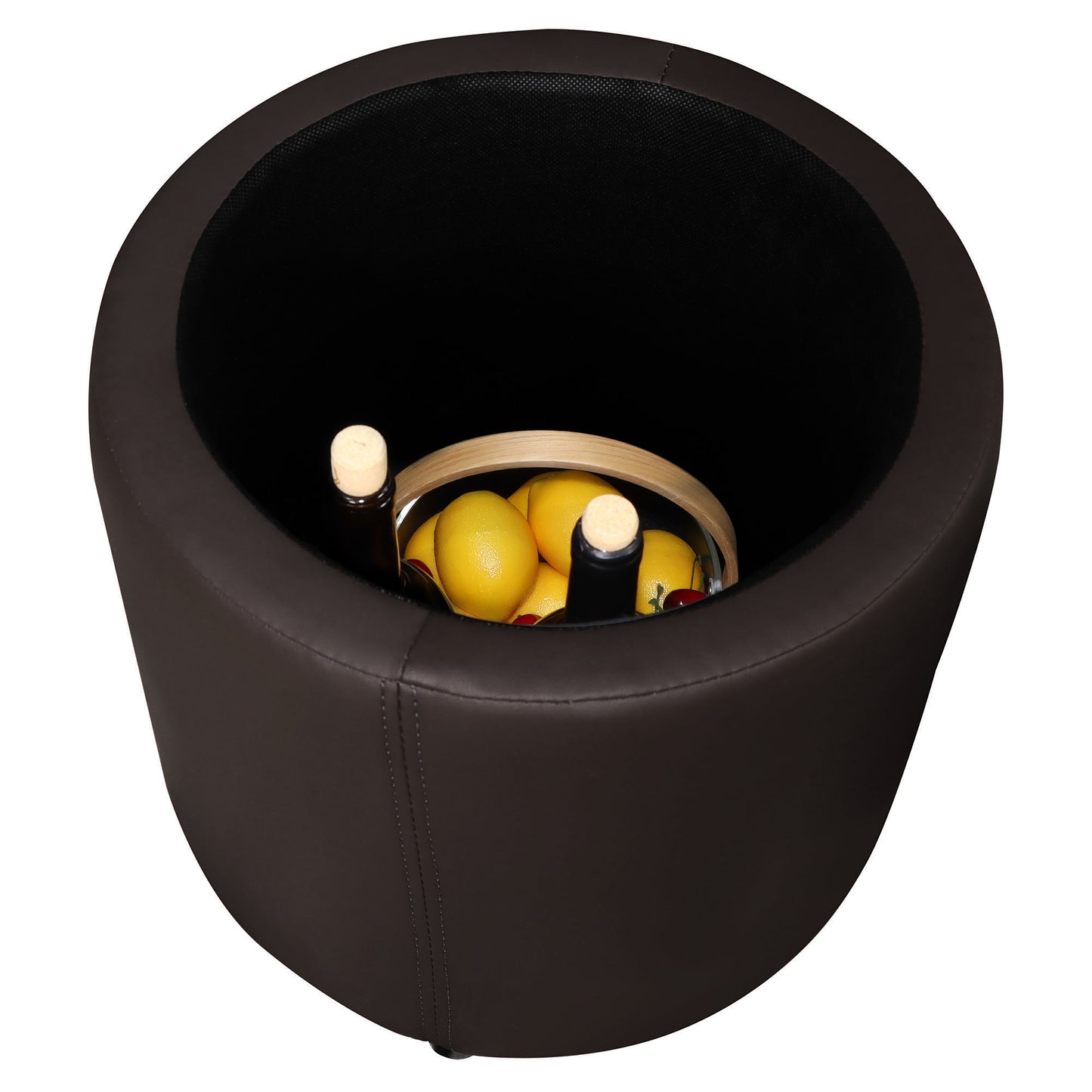 Round Storage Ottoman Faux Leather Upholstered Footrest Stool for Living Room Bedroom