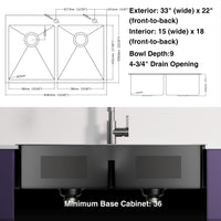 33x22Inch Double Bowl Topmount Gunmetal Black Kitchen Sink 18Gauge Stainless Steel  With Black Spring Neck Faucet