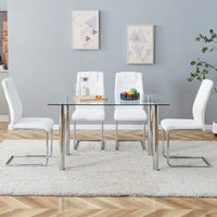 Modern minimalist glass dining table. A transparent tempered glass desktop with a thickness of 0.3 feet and silver metal legs. Suitable for restaurants and living rooms.   51"*31.4"*29.5"